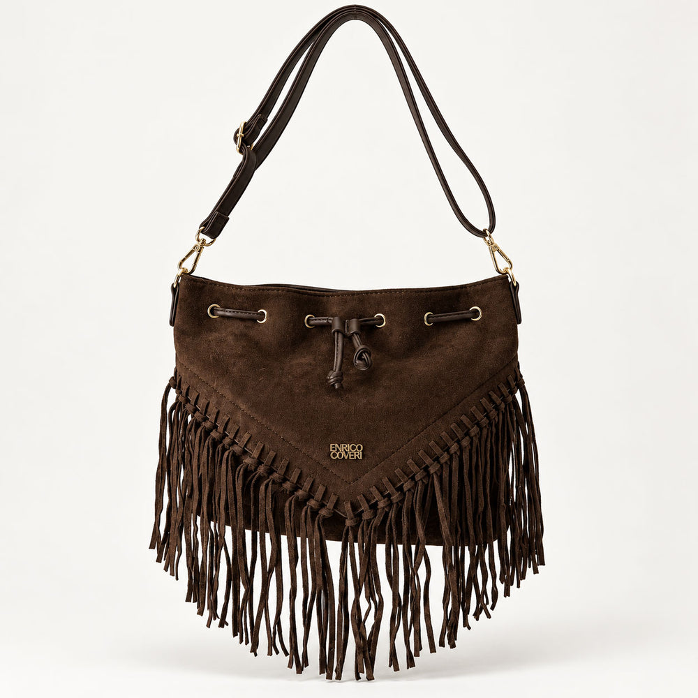 Велурена дамска чанта с ресни Enrico Coveri 6328