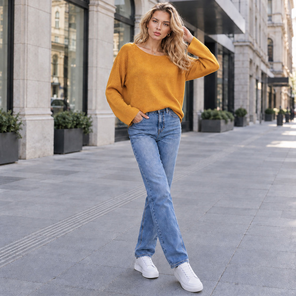 Solid-color minimalist women's sweater 7228