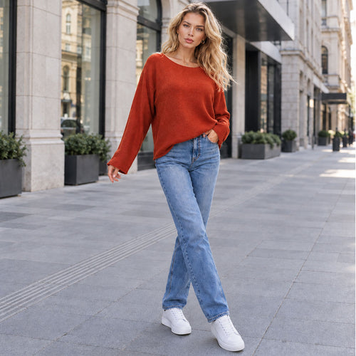 Solid-color minimalist women's sweater 7228