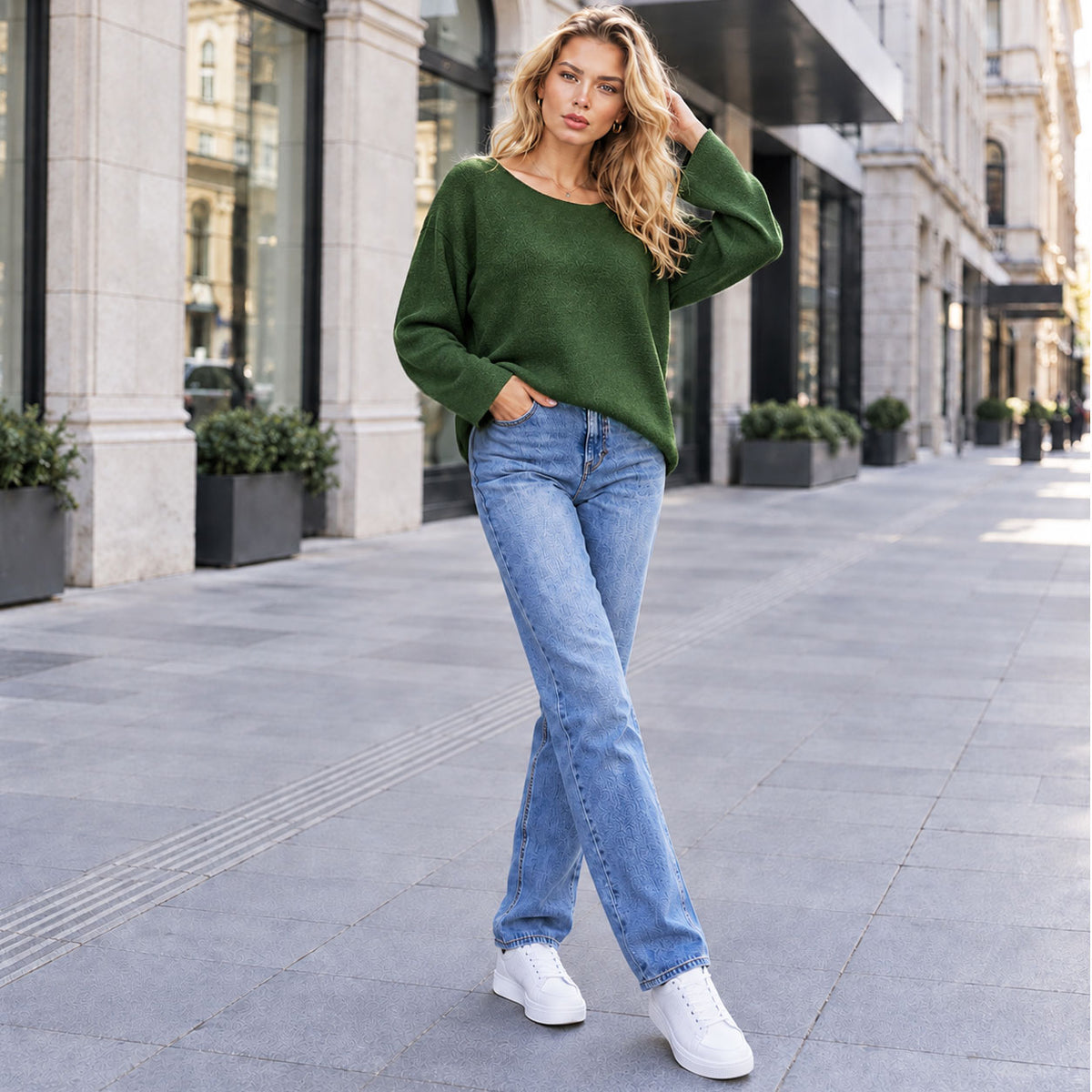 Solid-color minimalist women's sweater 7228