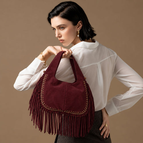 Велурена дамска чанта с капси и ресни Dudlin 8040-525