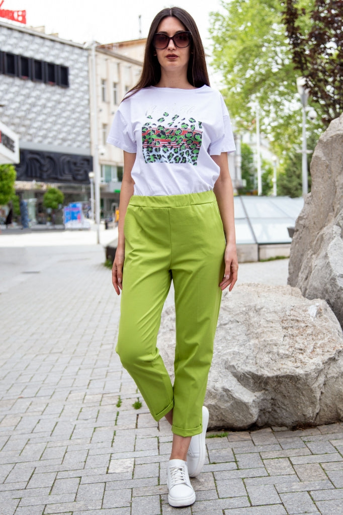 Βαμβακερό μονόχρωμο γυναικείο παντελόνι 7/8