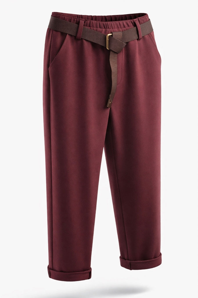 Pantaloni elastici cu crac drept și curea
