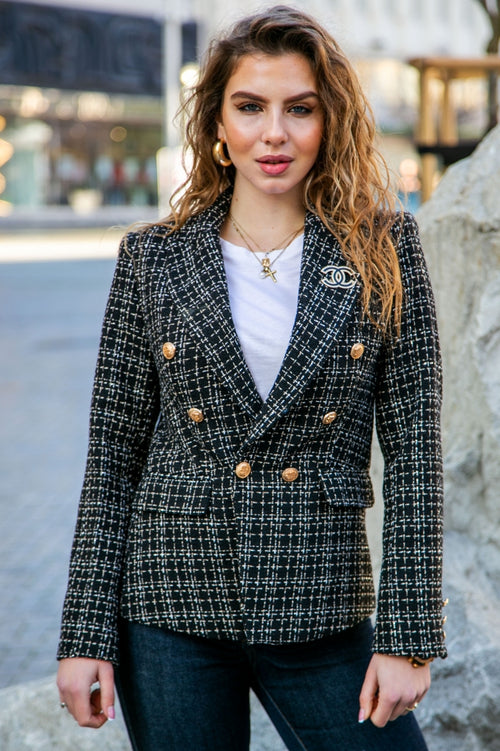 Women's cotton bouclé blazer with silver threads