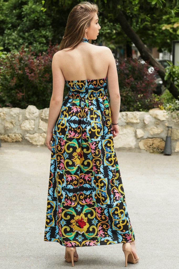 Long cotton dress with colourful motifs