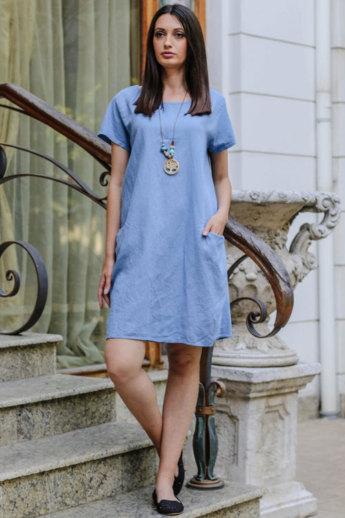 Rochie damă uni din bumbac cu accesoriu cadou