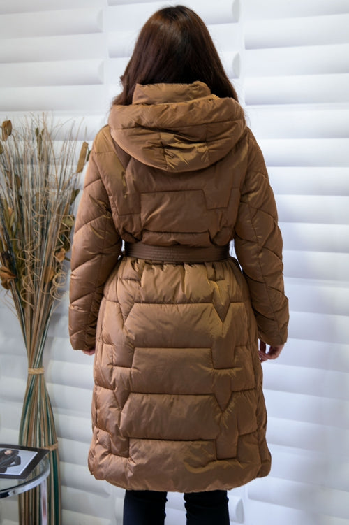 Long Elegant Women's Jacket with Belt and Hood 7056