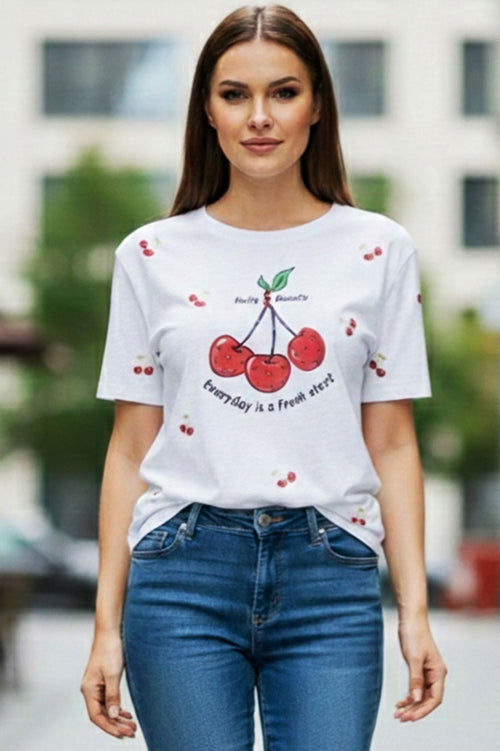 Памучна дамска блуза на черешки