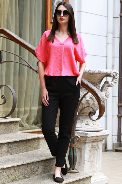 Stylish plain linen women's trousers