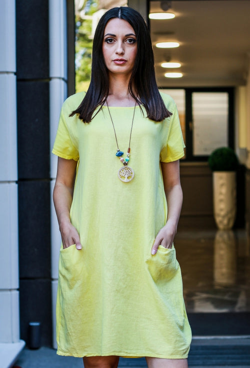 Rochie damă uni din bumbac cu accesoriu cadou