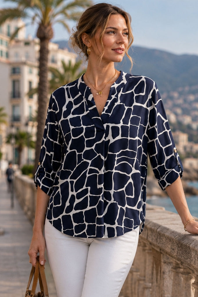 Patterned women's blouse with a V-neck