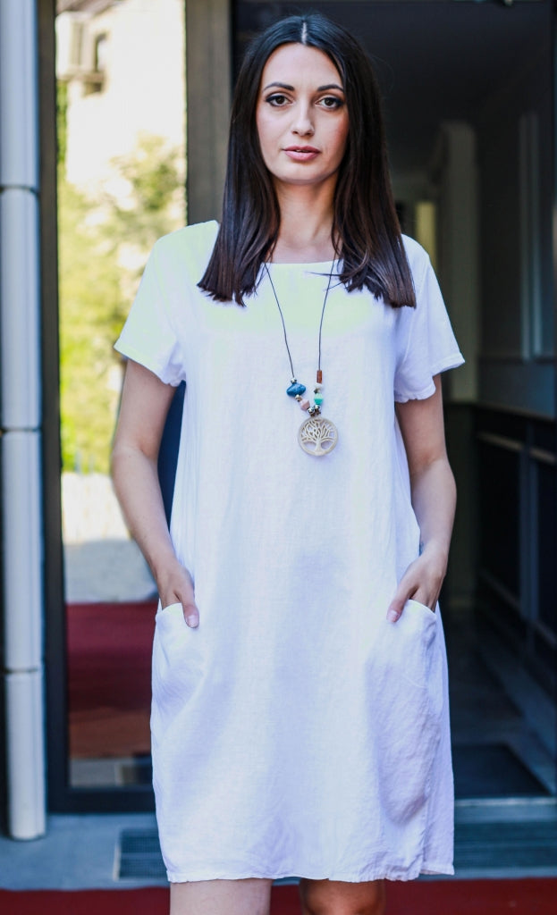 Rochie damă uni din bumbac cu accesoriu cadou