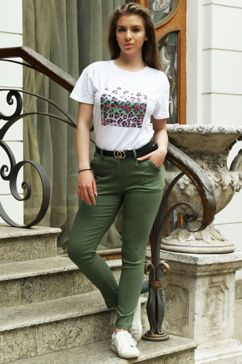 Λευκό βαμβακερό γυναικείο T-shirt με print και επιγραφή