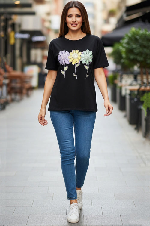 Cotton women's blouse with floral print