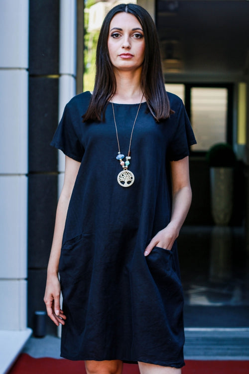 Rochie damă uni din bumbac cu accesoriu cadou