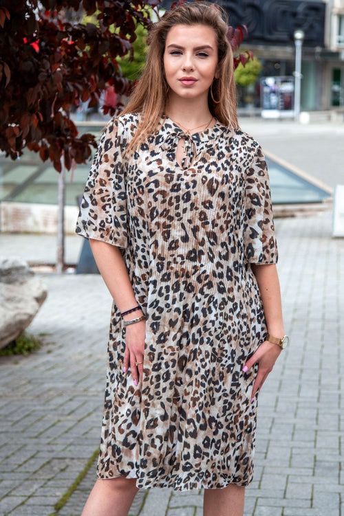 Κομψό φόρεμα με πιέτες και animal print