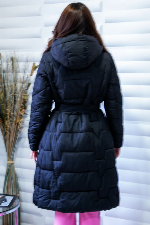 Long elegant women's jacket with belt and hood
