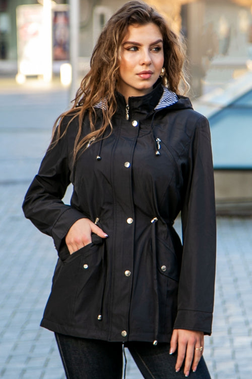 Solid-colour spring women's jacket with a hood