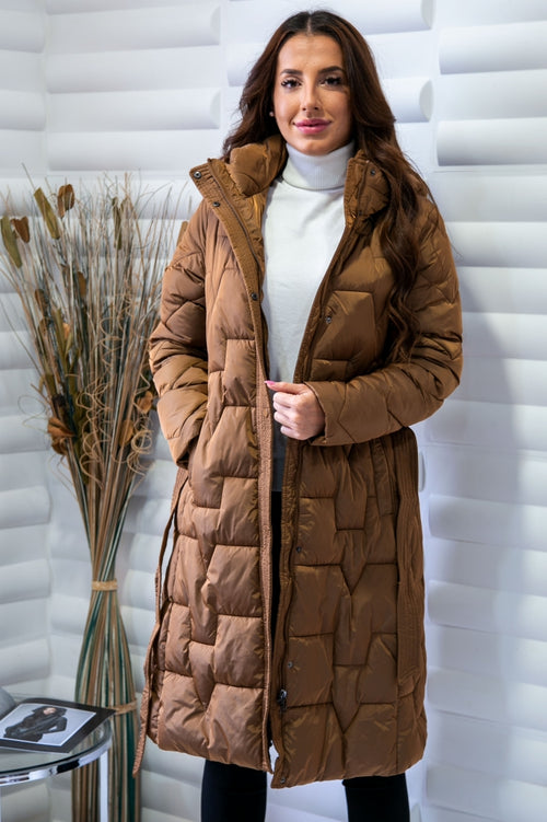 Long elegant women's jacket with belt and hood