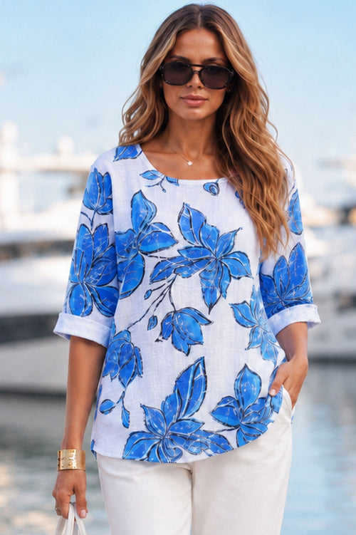 Plus-size cotton blouse with flowers