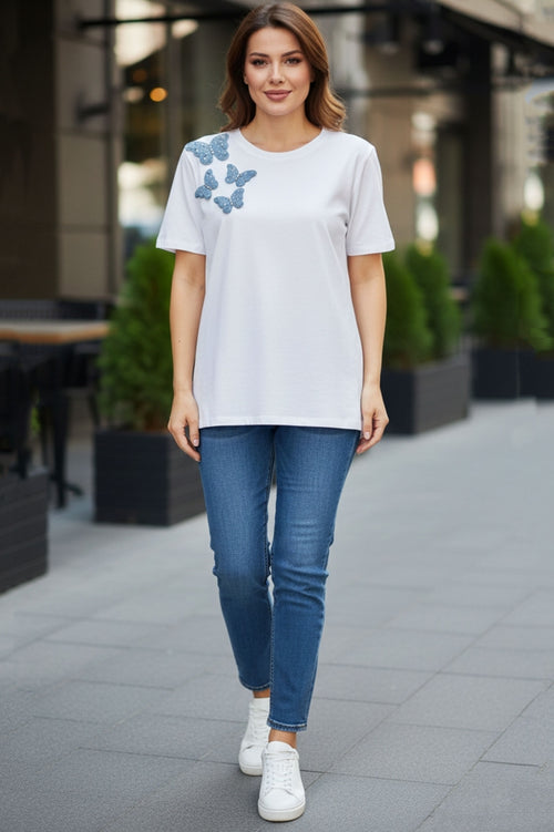Cotton Women's Blouse with 3D Butterflies
