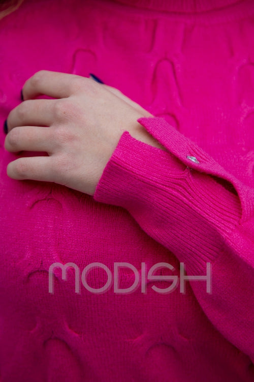 Turtleneck sweater with cable knit and diamond fastenings