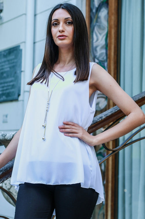 Solid-colour women's tank top pleated at the back
