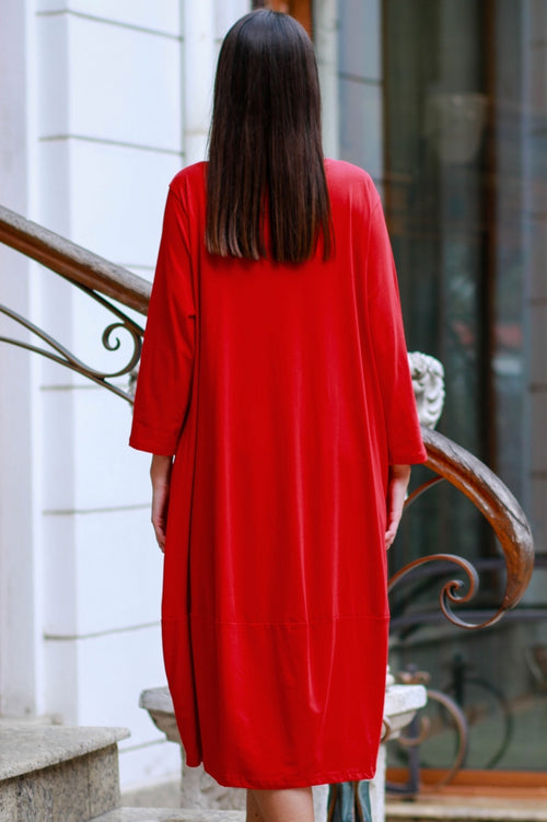 Solid-colour long cotton dress with a complimentary accessory