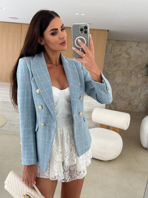 Women's cotton bouclé blazer with silver threads