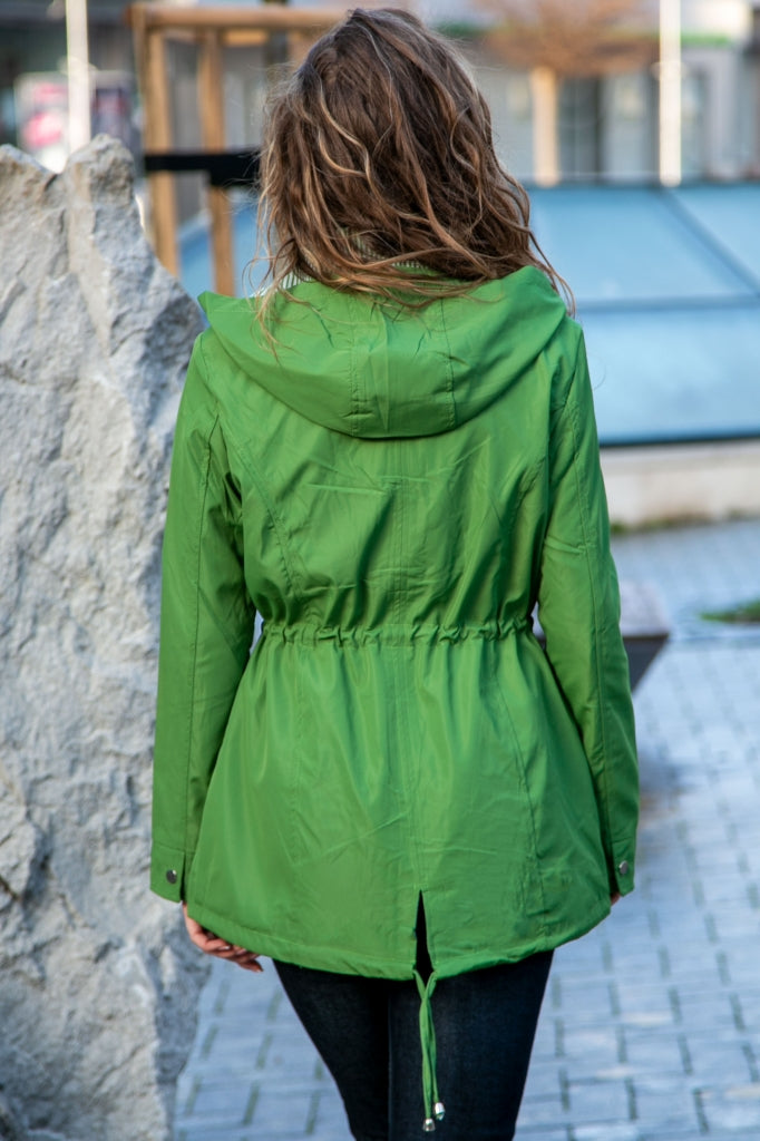 Solid-colour spring women's jacket with a hood