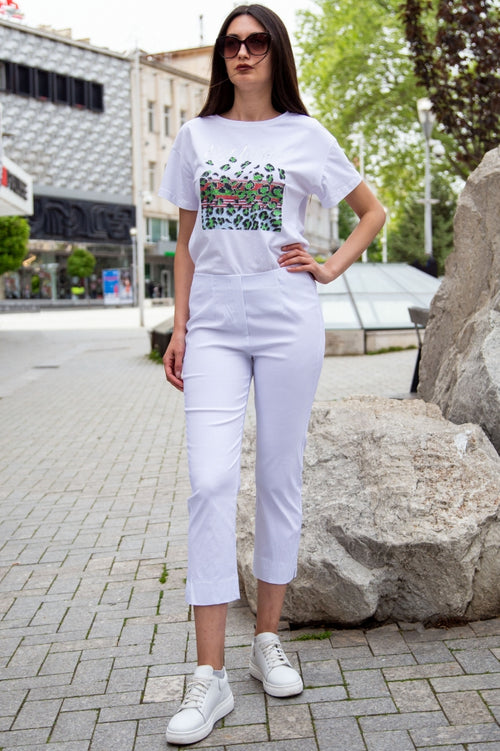 Pantaloni de damă elastici, uni, 7/8