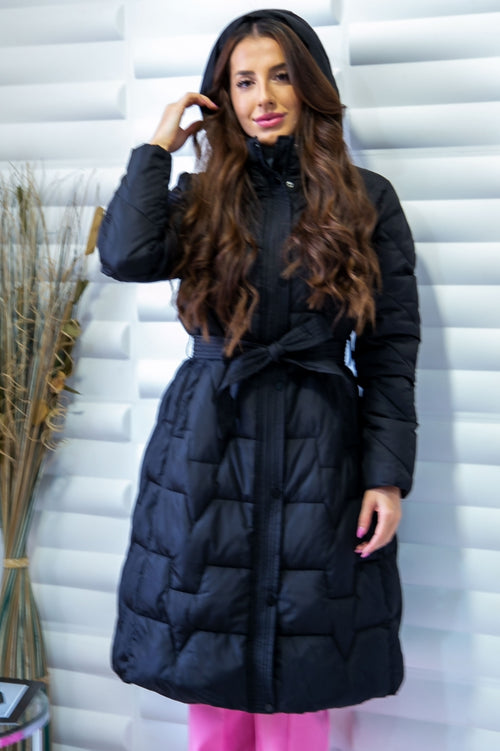 Long elegant women's jacket with belt and hood
