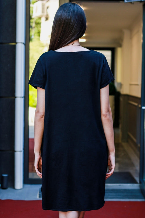 Rochie damă uni din bumbac cu accesoriu cadou