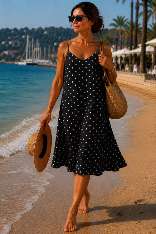 Loose-fit polka-dot dress with thin straps