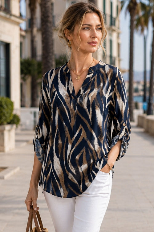 Patterned women's blouse with a V-neck