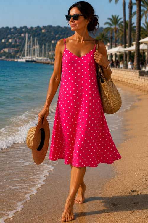 Loose-fit polka-dot dress with thin straps