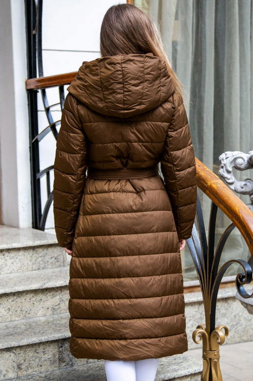 Geacă lungă elegantă de damă cu glugă