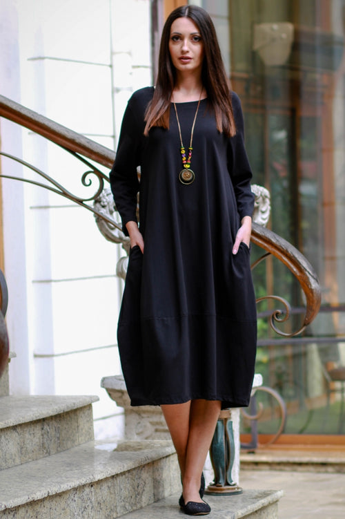Solid-colour long cotton dress with a complimentary accessory