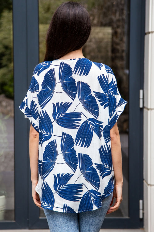 Women's blouse with a palm leaf print