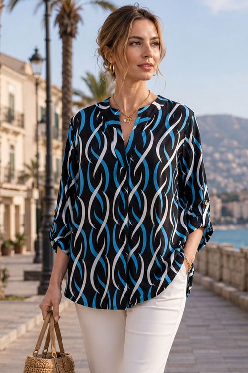 Patterned women's blouse with a V-neck