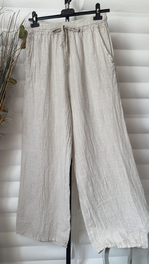 Linen women's trousers with loose-fitting legs