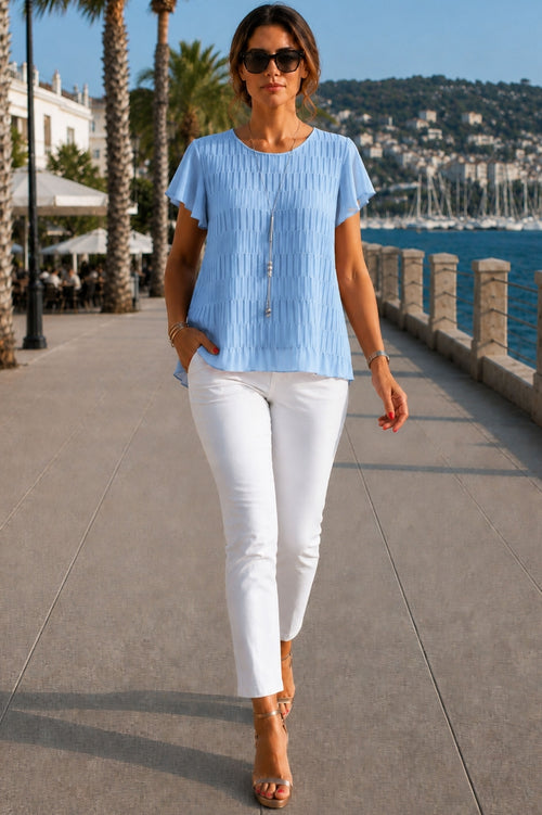 Textured women's short-sleeved blouse