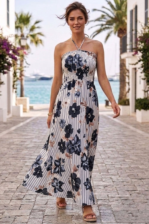 Rochie lungă colorată cu umeri goi