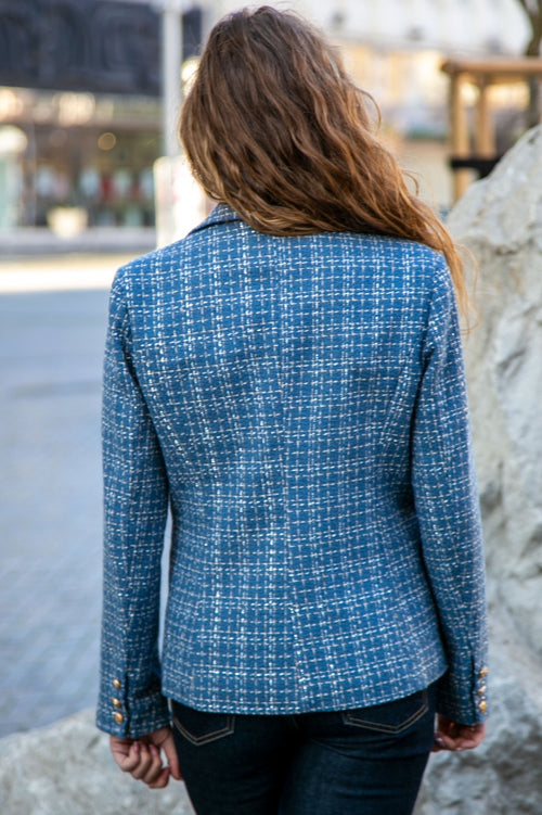Women's cotton bouclé blazer with silver threads