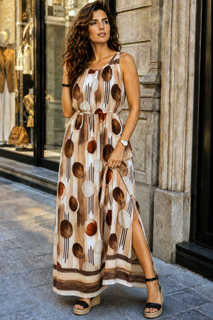 Long circle-print dress with a side slit