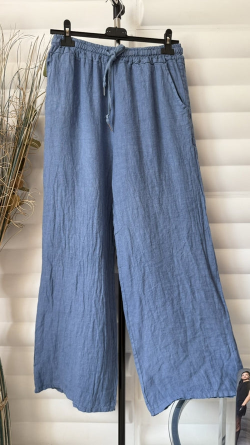 Linen women's trousers with loose-fitting legs