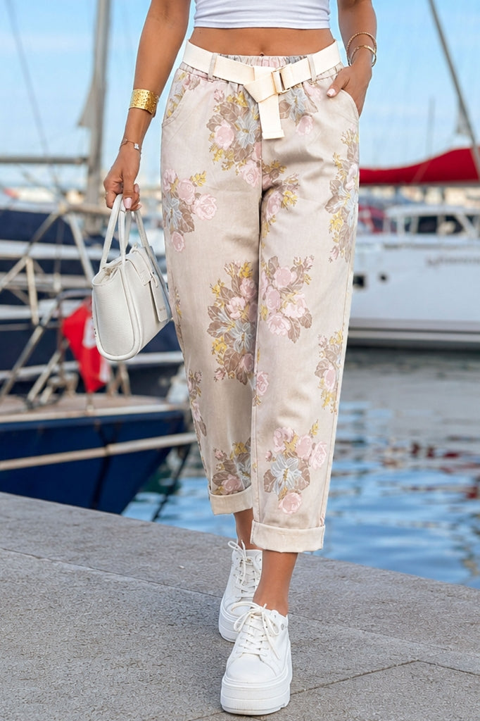 Women's floral trousers with an elasticated waist