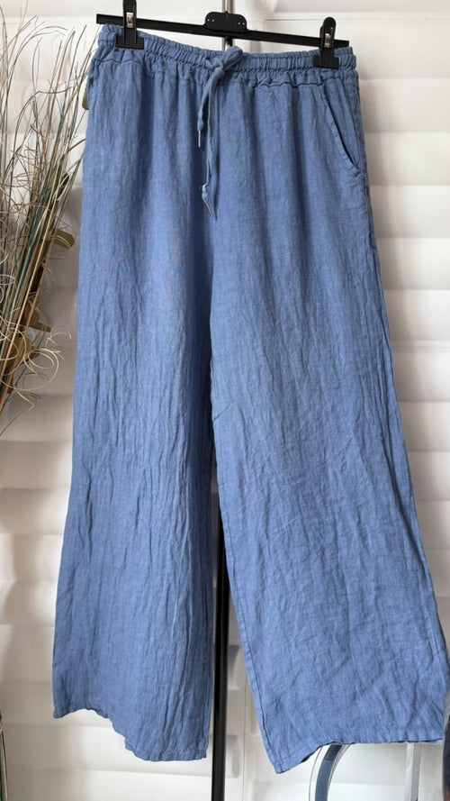 Linen women's trousers with loose-fitting legs