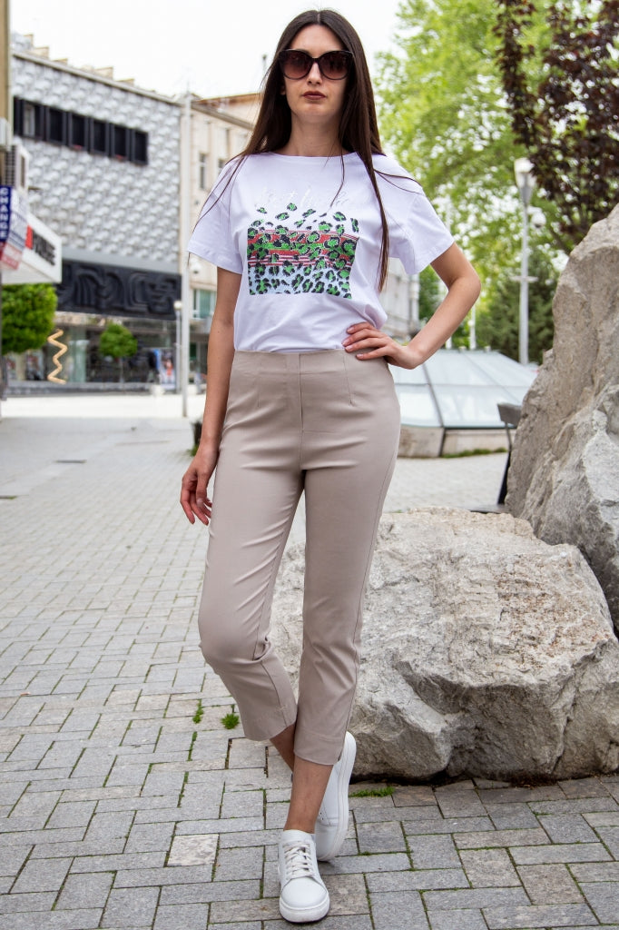 Pantaloni de damă elastici, uni, 7/8