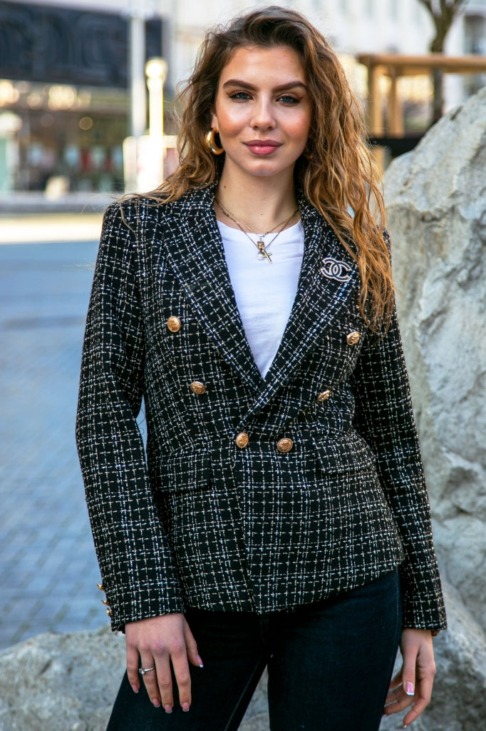 Women's cotton bouclé blazer with silver threads